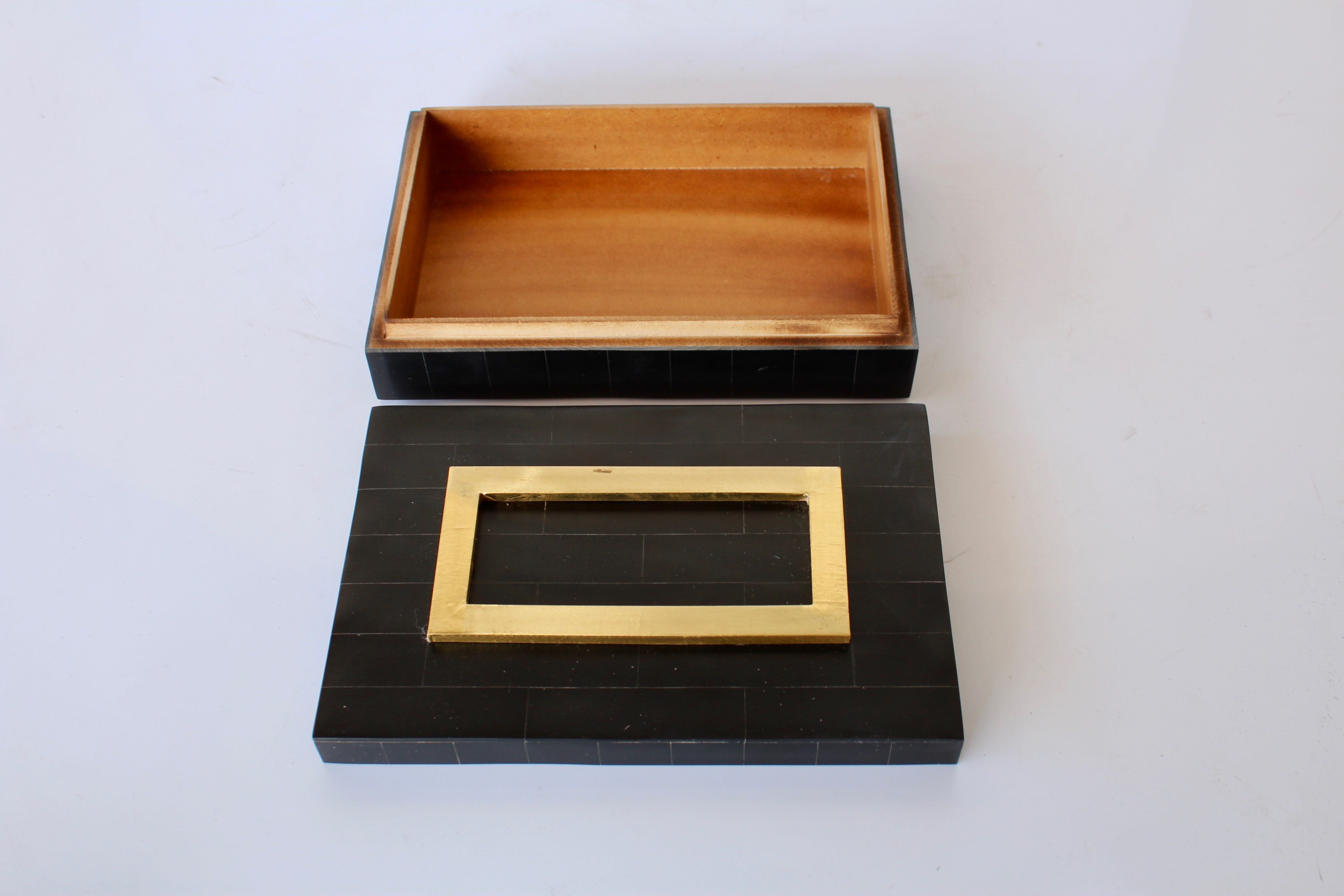 Oblong Bone Black Box With Gold Trim