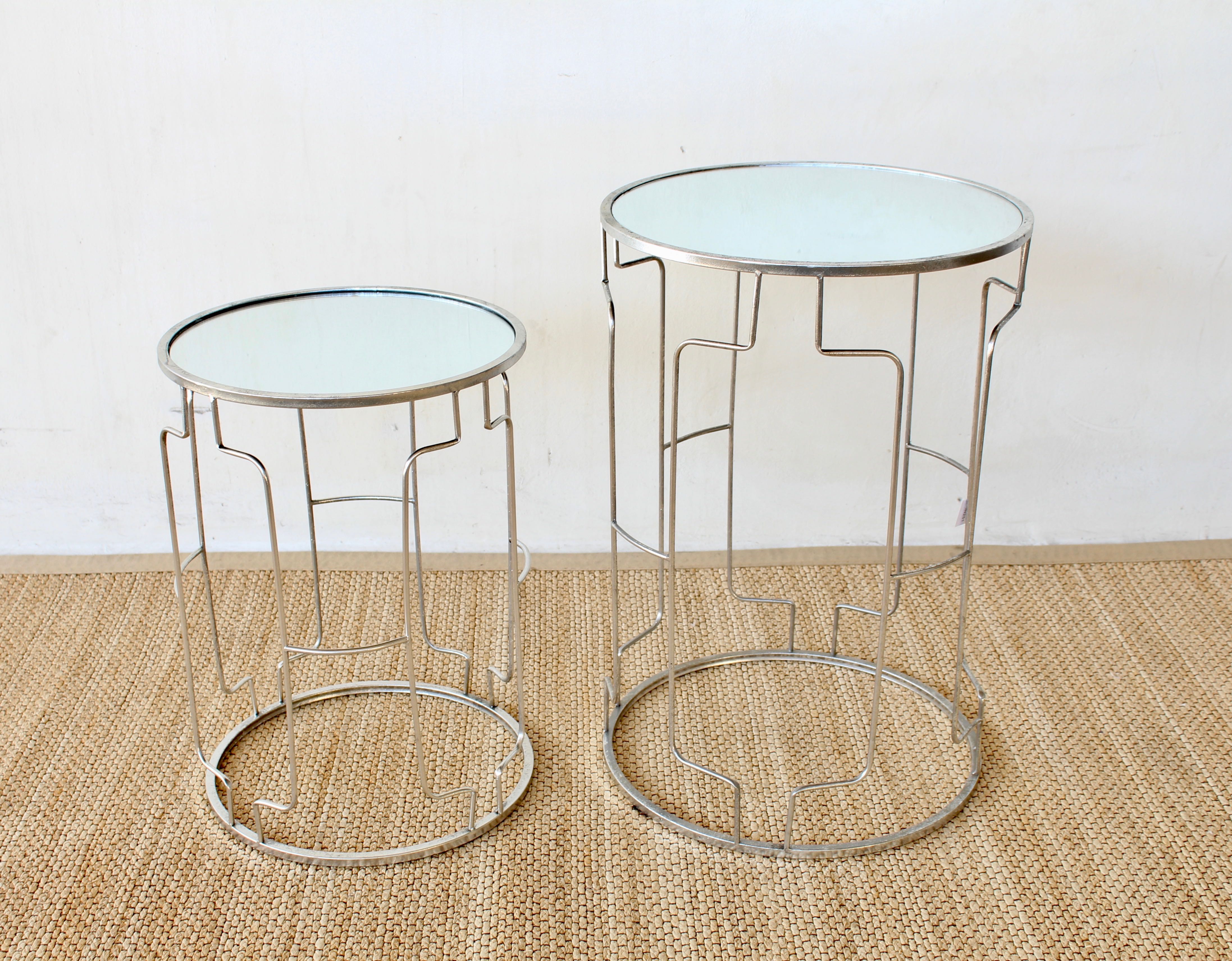 Set Of 2 Silver & Mirrored Metal Side Tables