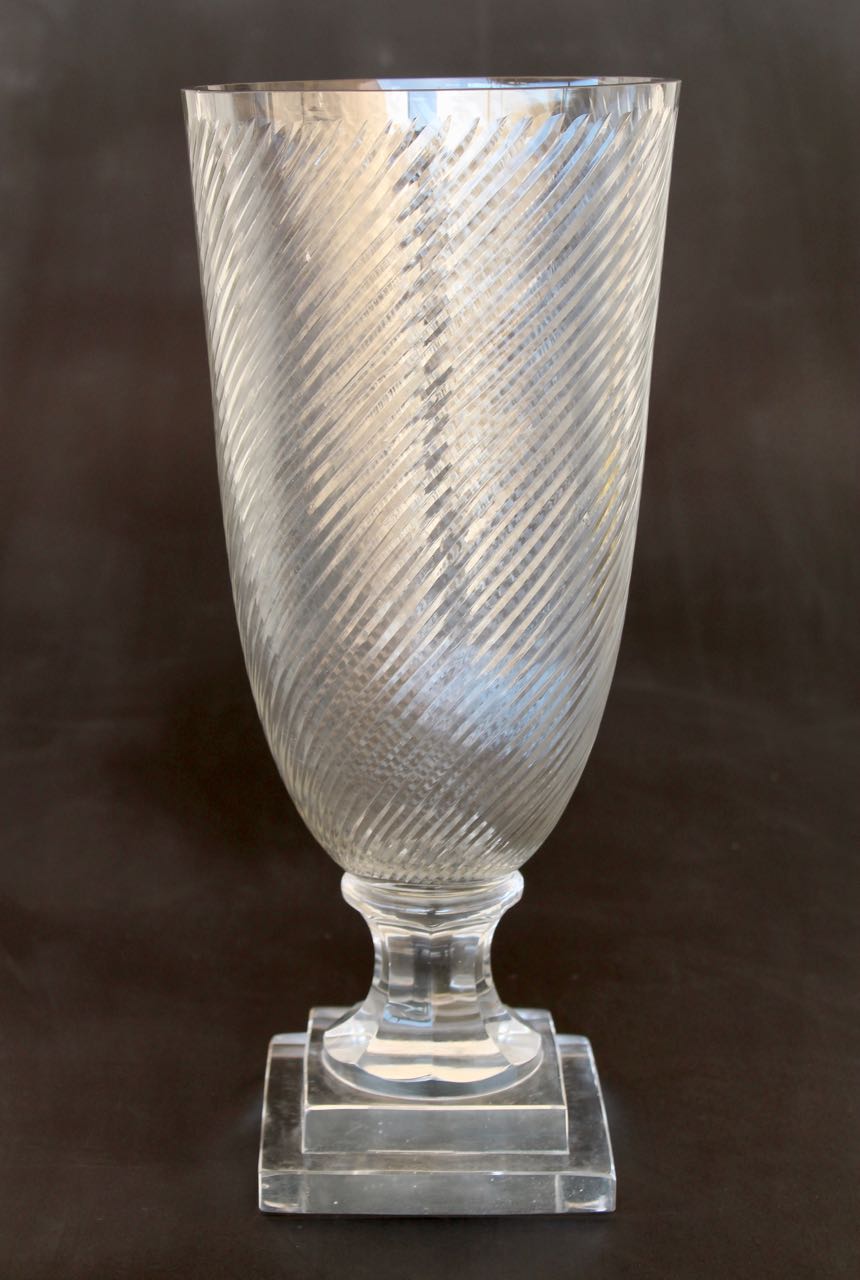 Large Swirl Cut Glass Candle Holder