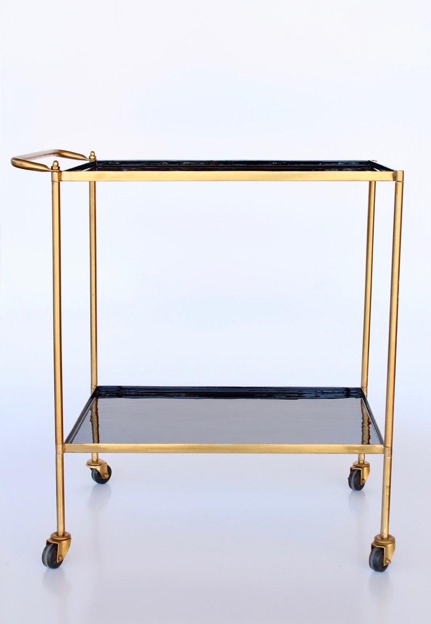 BLACK EMAMEL & BRASS TROLLEY  72.5X81X44CM