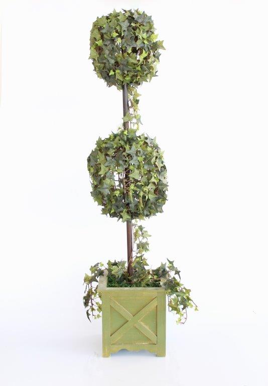 Two Ivy Leave Topiary Balls In Wooden Pot