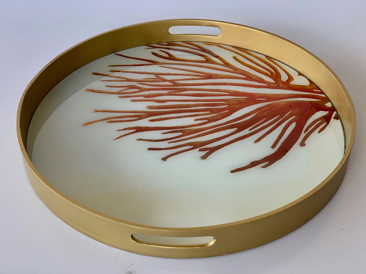 Medium Round Gold Edge Coral Glass Tray