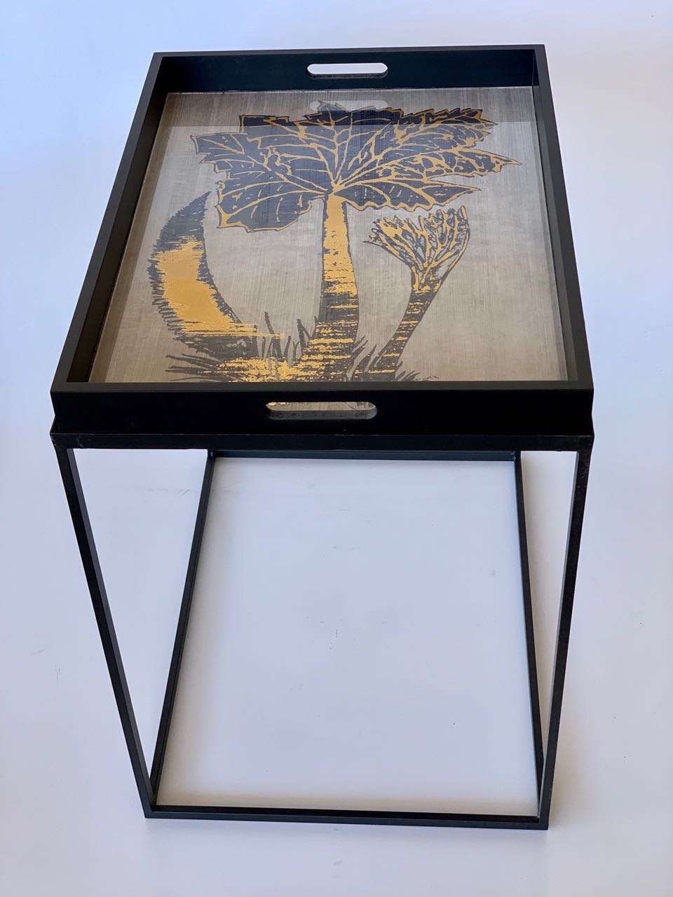 BLACK & GOLD PALM TREE TABLE TRAY  61.5X46CM