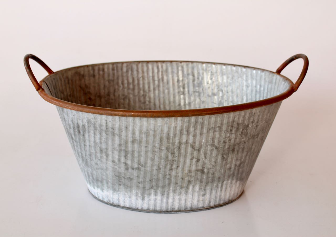 Small Oval Metal Basin With Handles