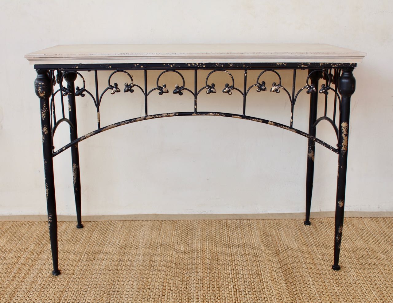 Oblong Black Metal Legs Cream Top Table