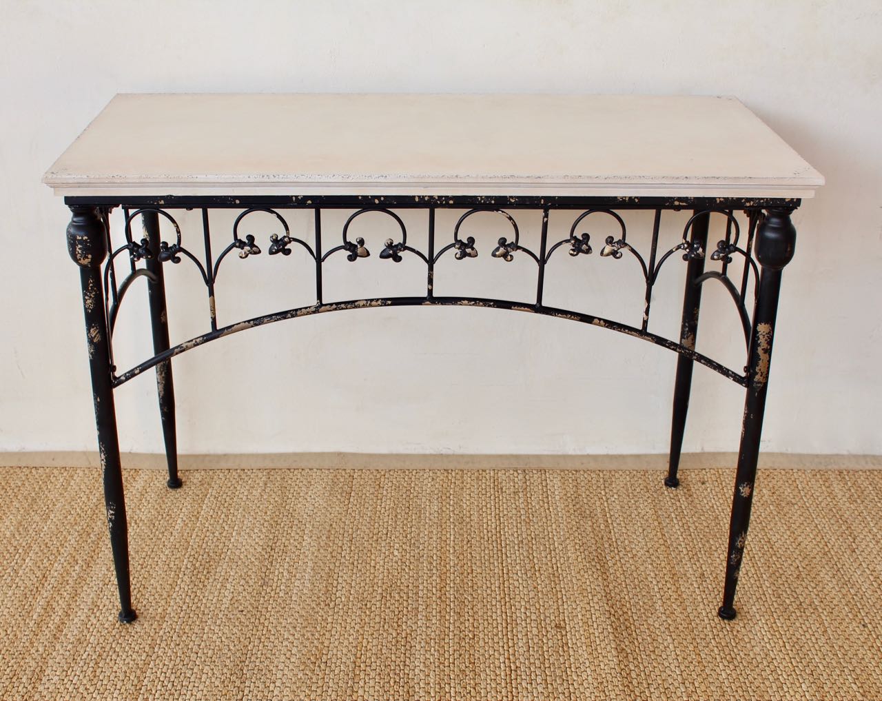 Oblong Black Metal Legs Cream Top Table