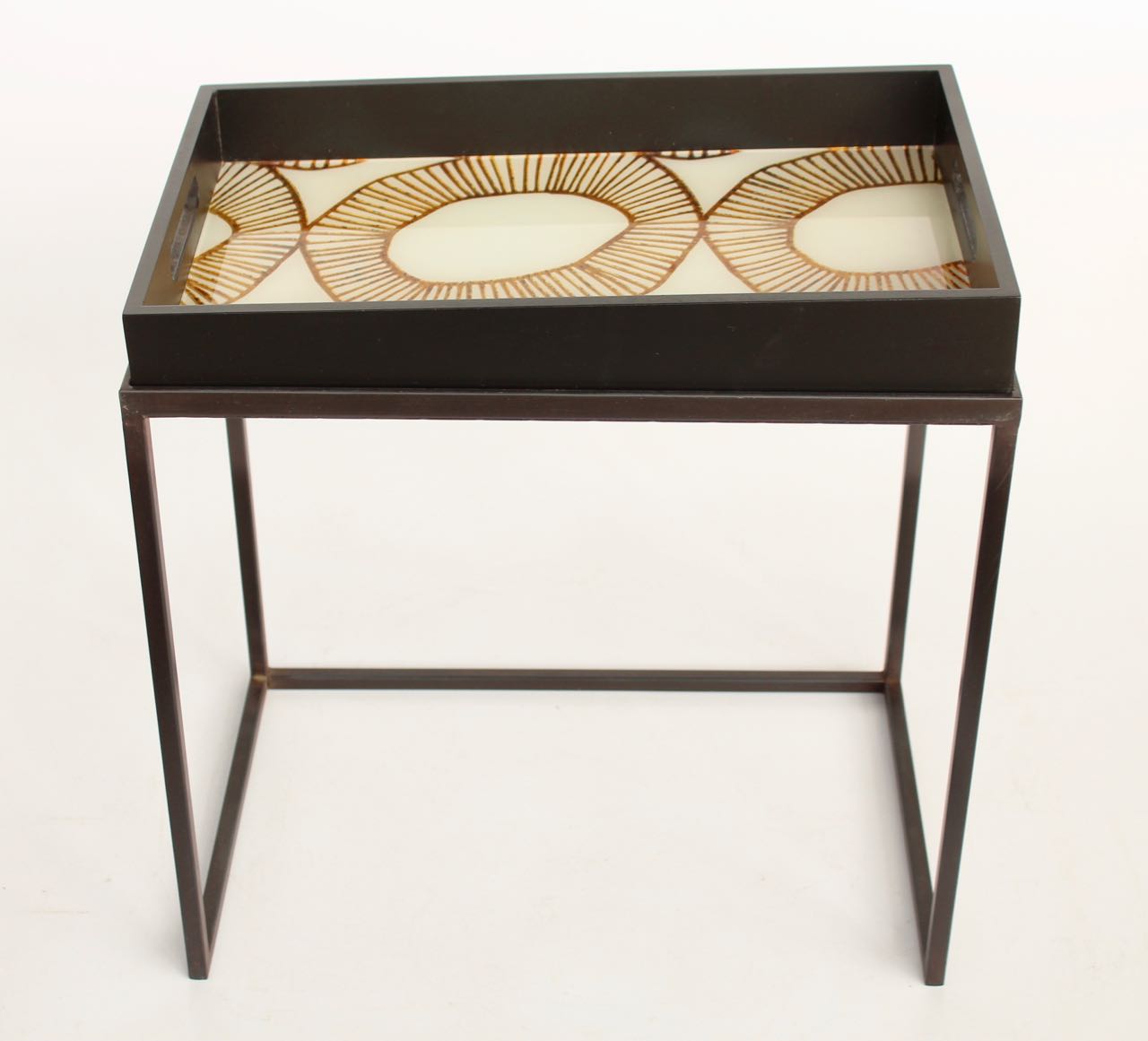 Small Gold Circle Side Table With Tray
