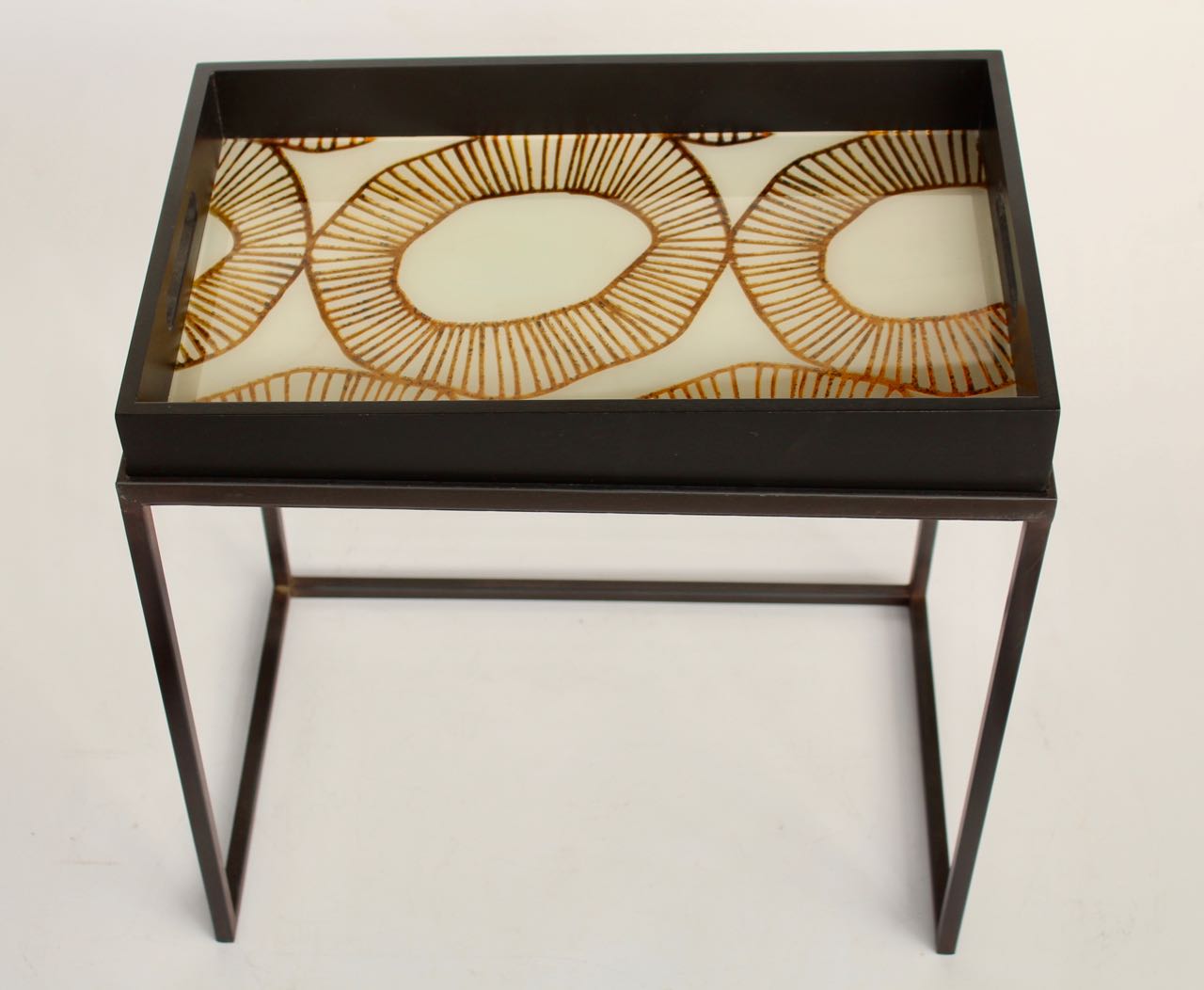 Small Gold Circle Side Table With Tray