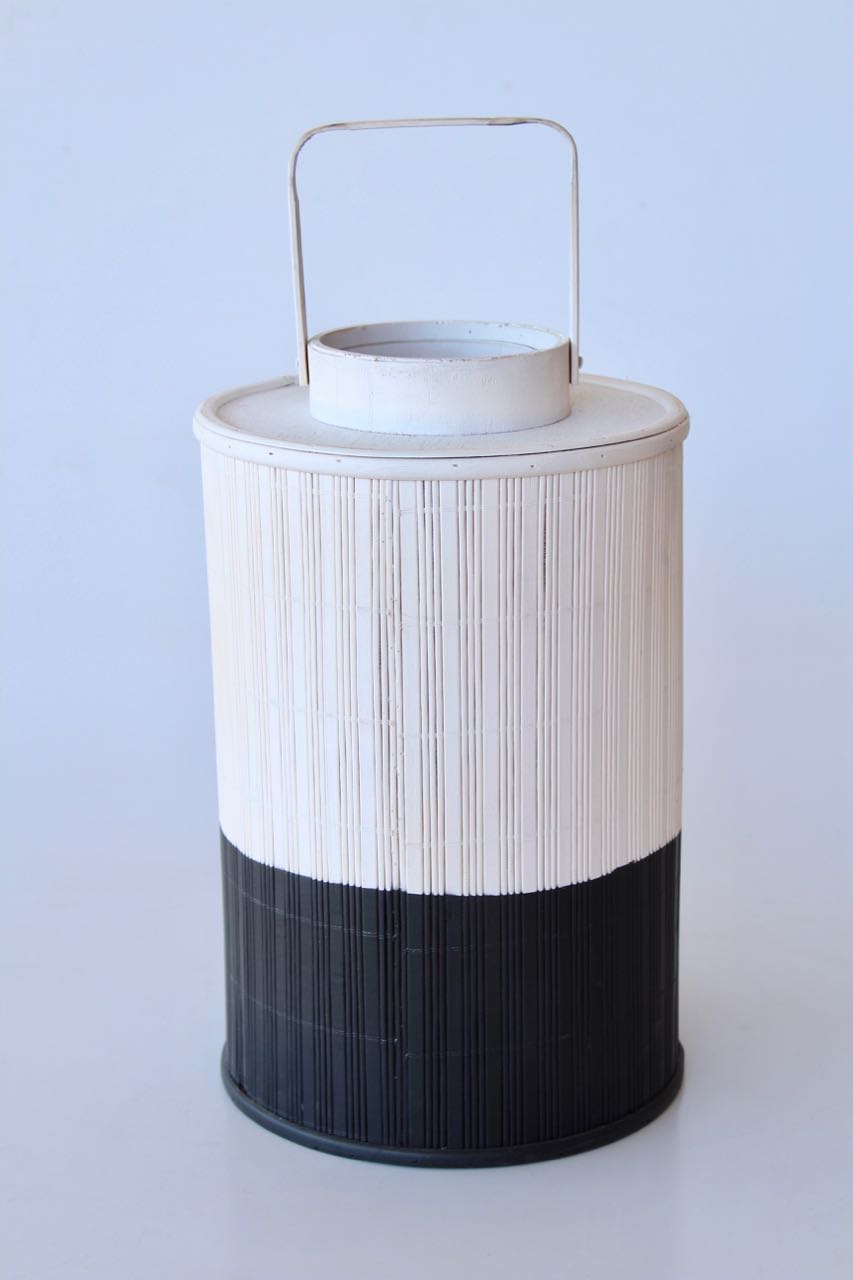 BLACK & WHITE BAMBOO LANTERN  46X23CM