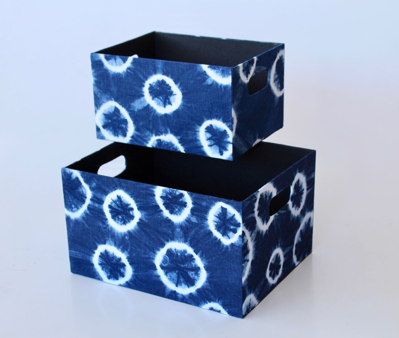 Set Of 2 Blue Tie Dye Fabric Open Boxes