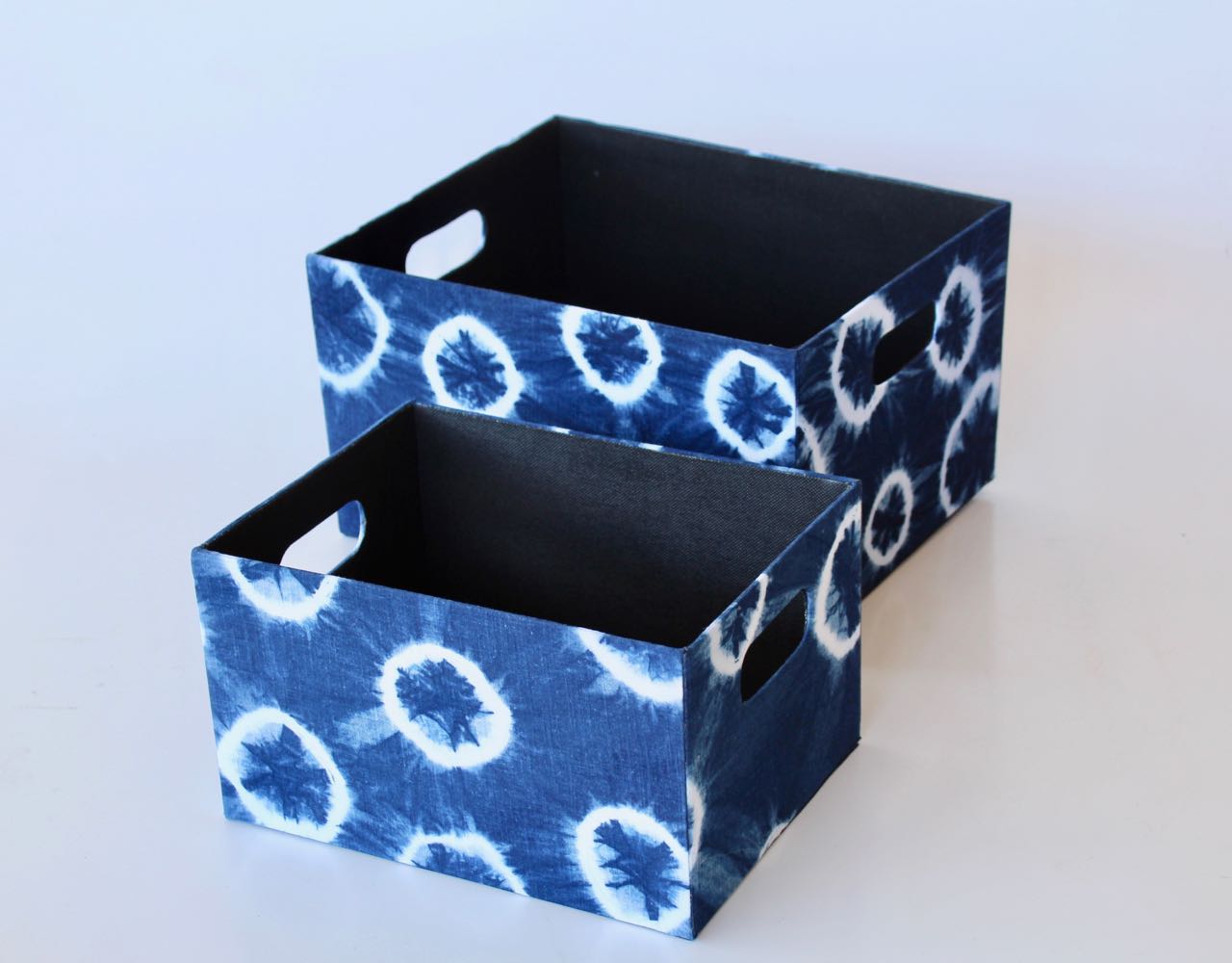 Set Of 2 Blue Tie Dye Fabric Open Boxes