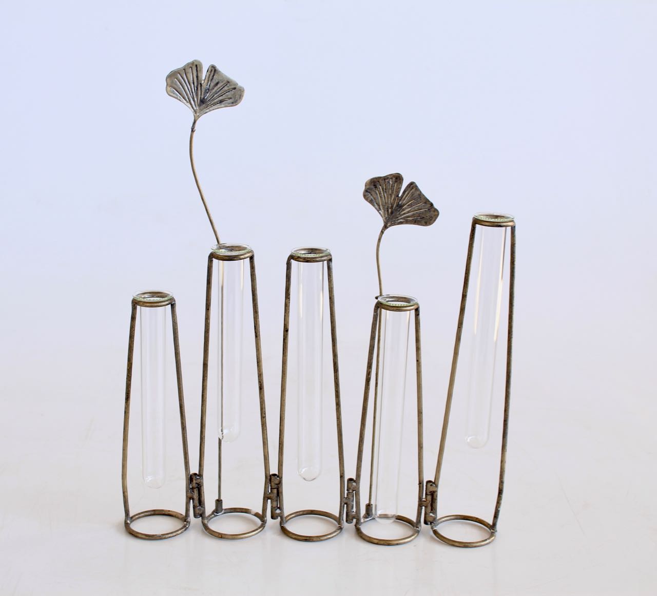 Set Of 5 Test Tube Vases Joined With Metal Flower
