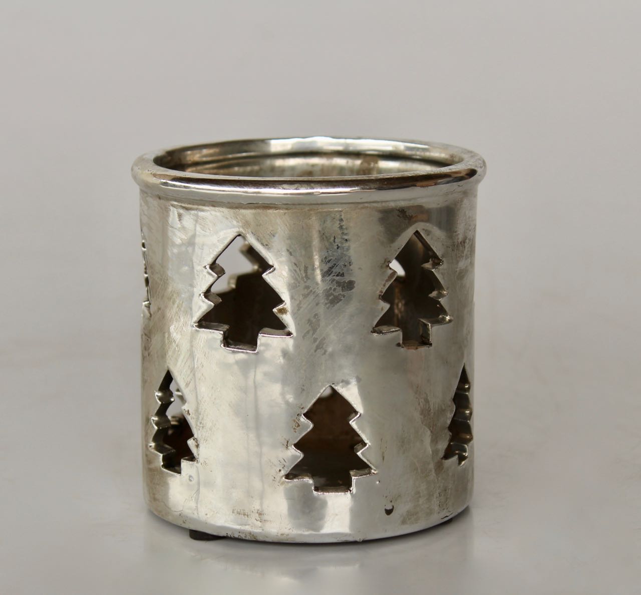 Medium Silver Ceramic Tree Candle Holder