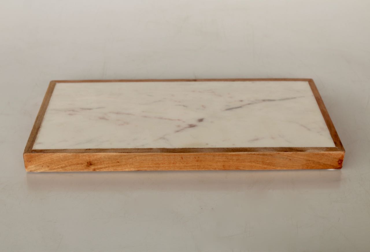 White Marble & Wood Oblong Raised Stand