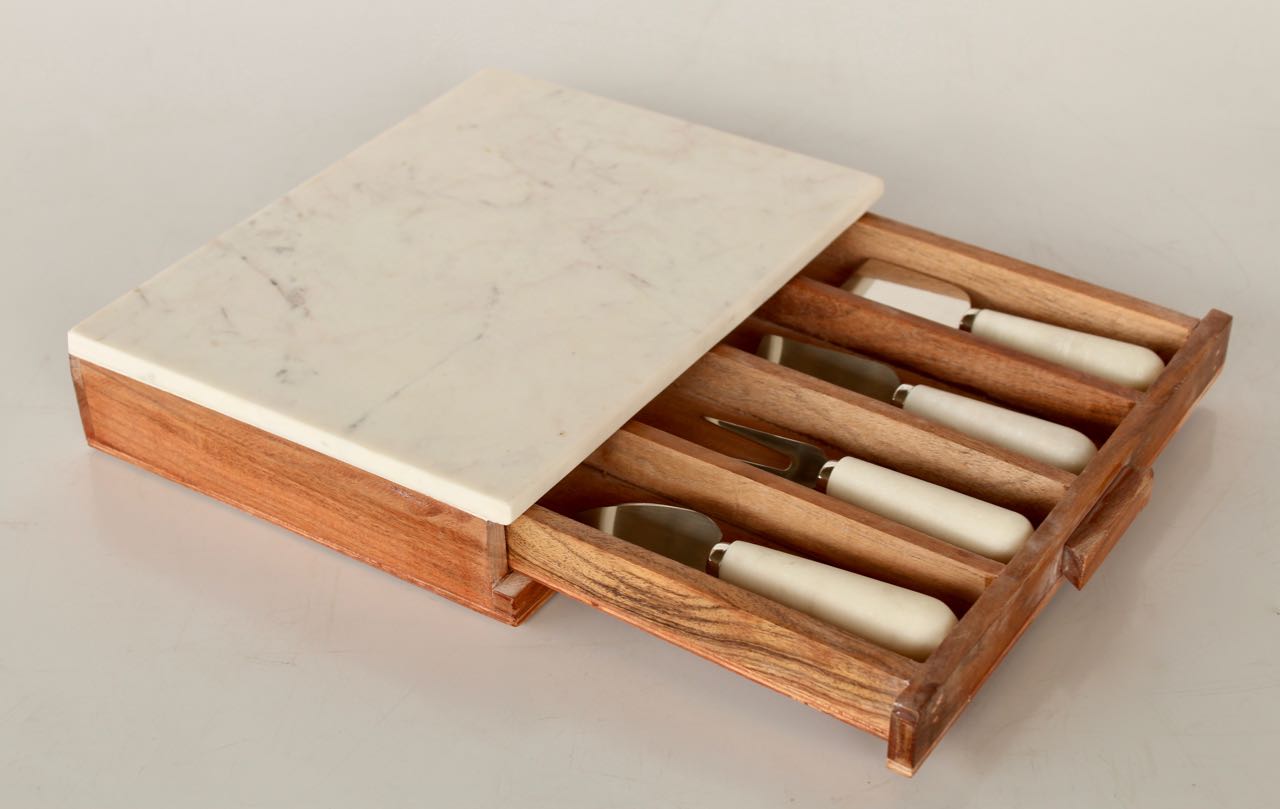Marble & Wood Cheese Knife Box & Board