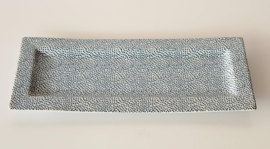 BLUE DOT OBLONG TRAY  35X15CM