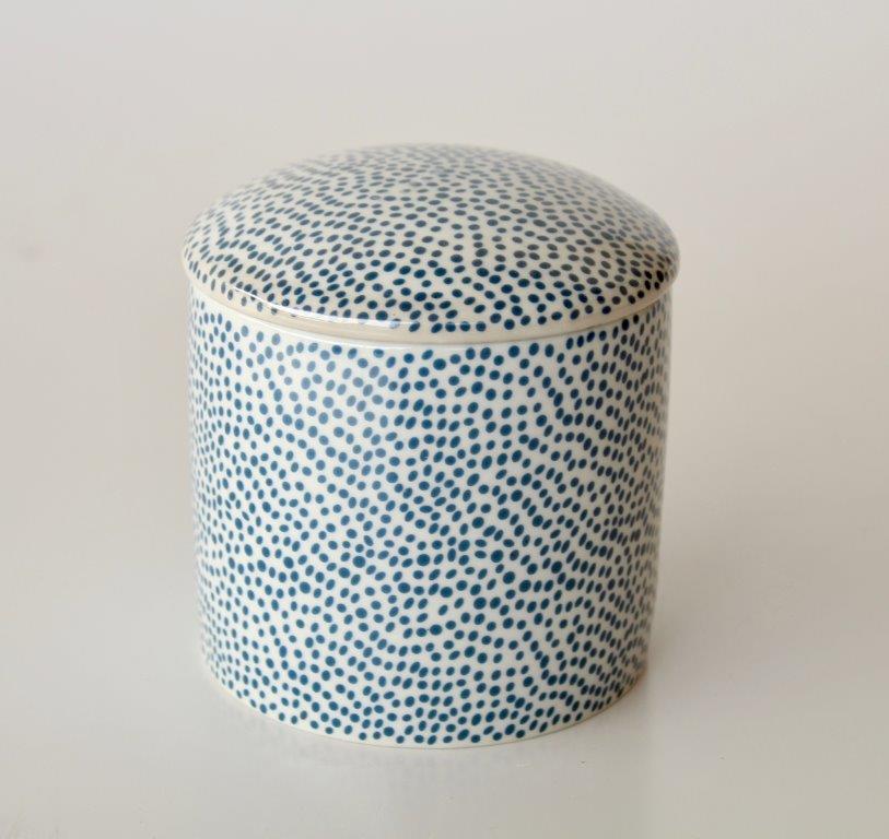 BLUE DOT SMALL JAR WITH LID  9.5X9.5CM