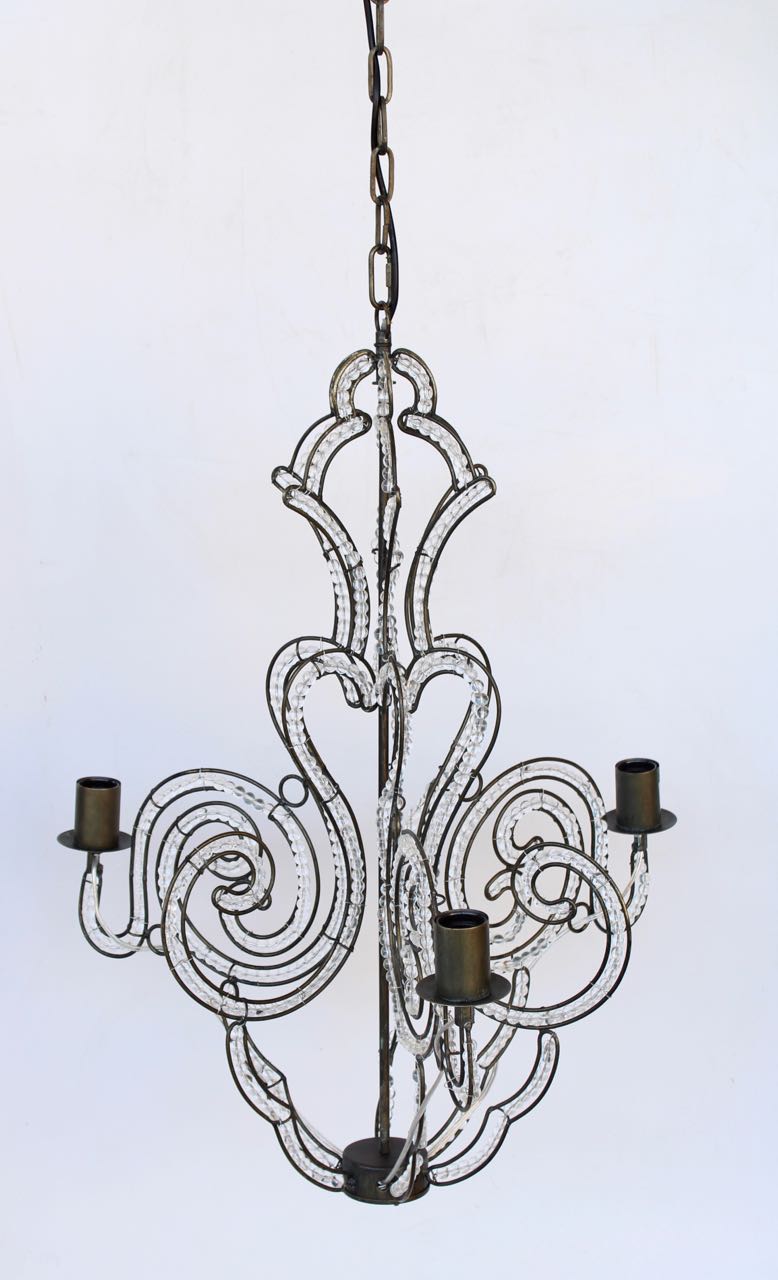 BLACK & GLASS 3 ARM BEADED CHANDELIER  82X59CM