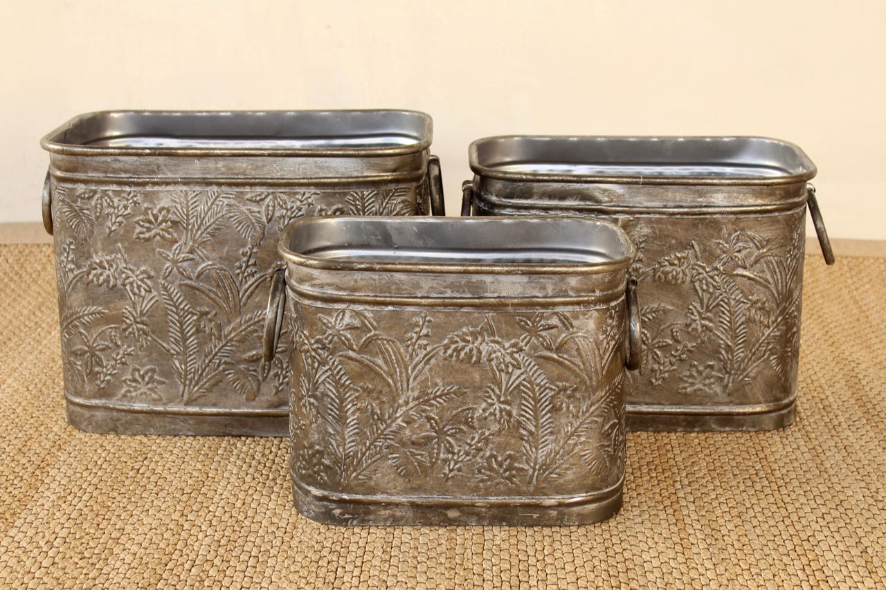 Set Of 3 Metal Oblong Planters