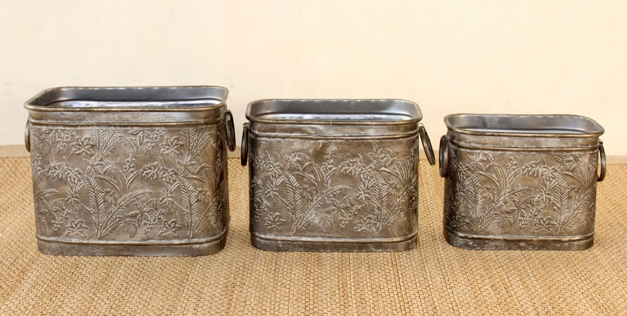 Set Of 3 Metal Oblong Planters