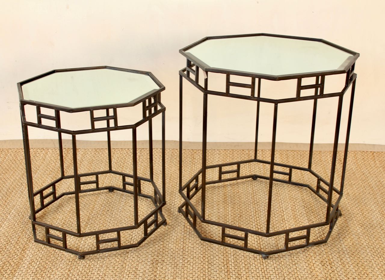 Set Of 2 Metal & Mirrored Octagonal Tables