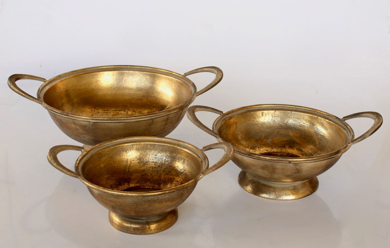Set Of 3 Gold Metal Bowls