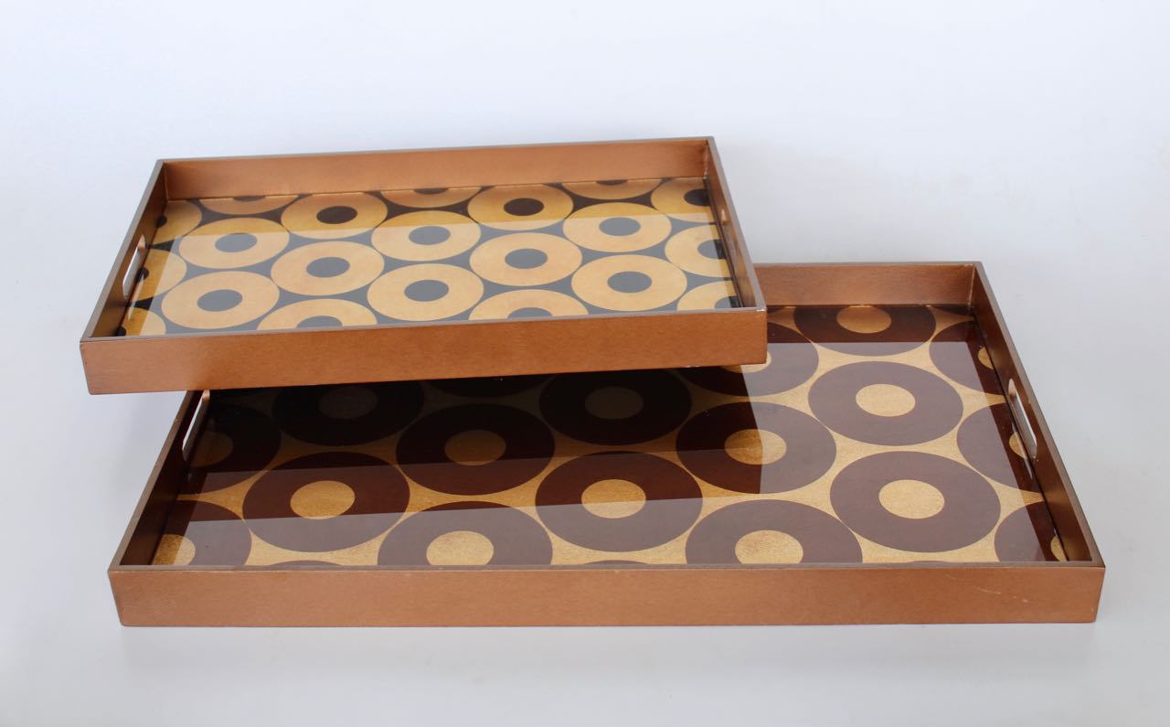 Set Of Two Black & Gold Oblong Trays