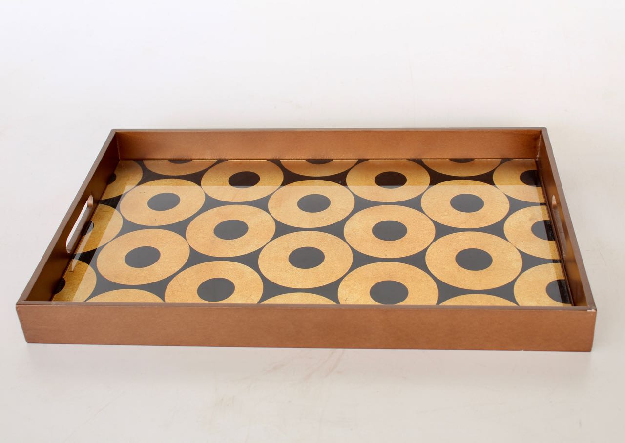 Set Of Two Black & Gold Oblong Trays