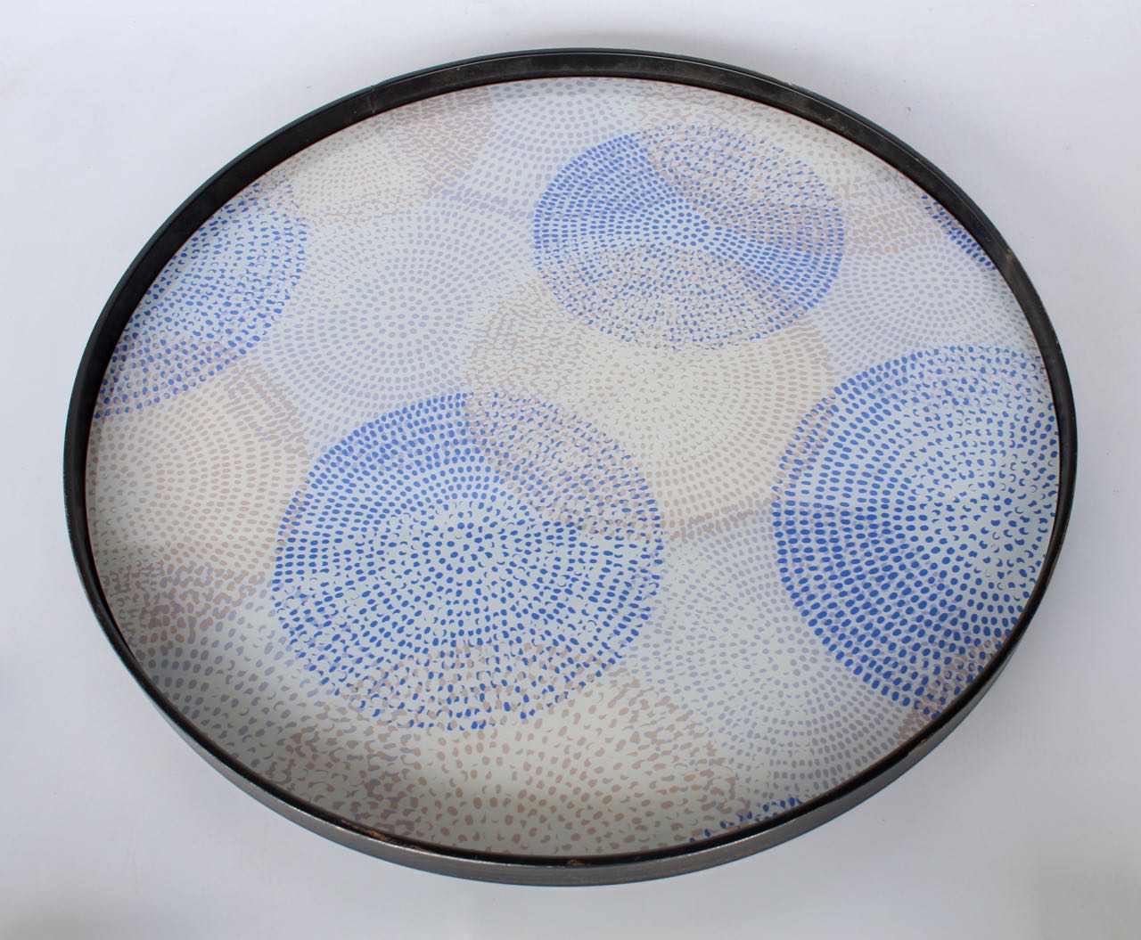 Blue & Beige Dots Round Tray