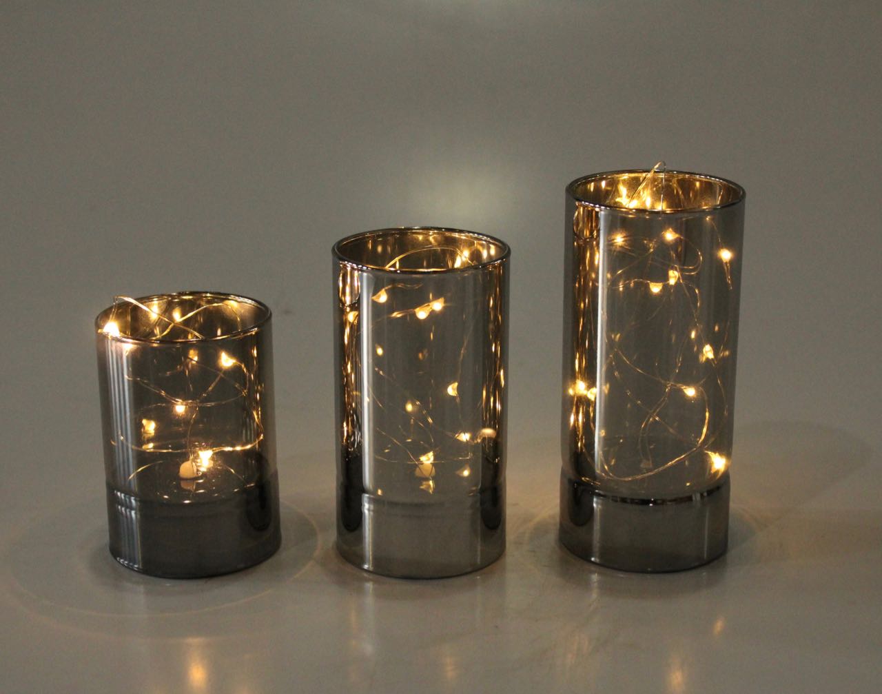 Set Of 3 LED Cylinder Smokey Luster Lights