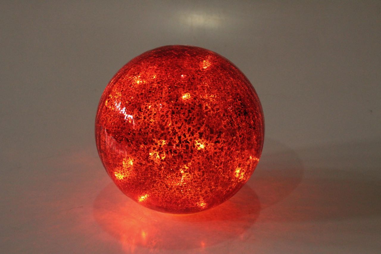 Led Large Red Glass Crackled Ball