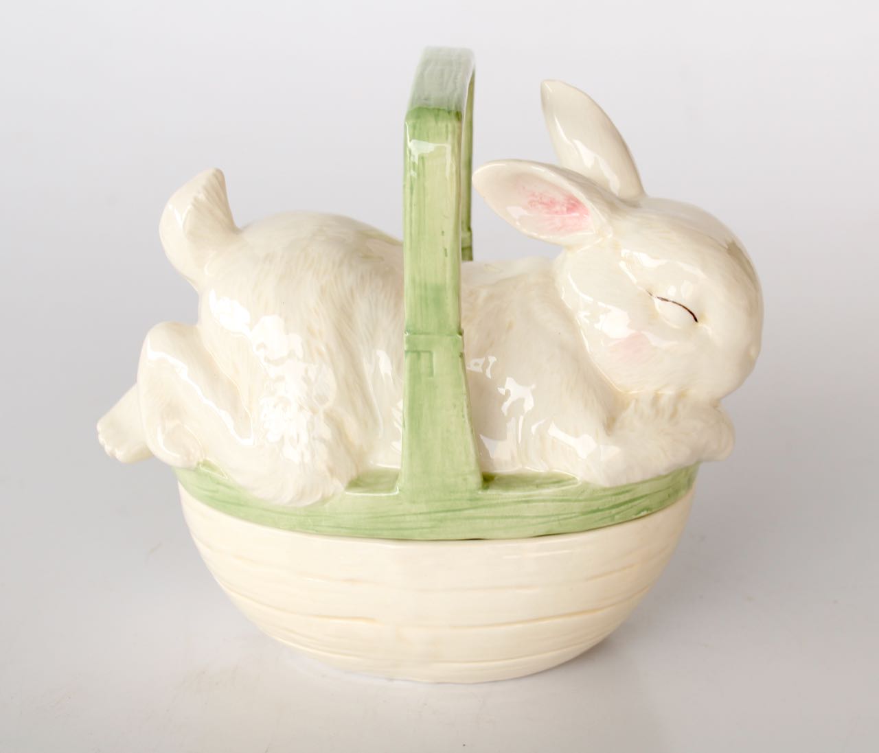 Rabbit On Basket With Handle