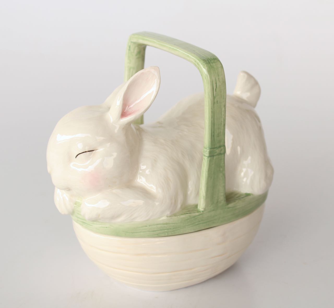 Rabbit On Basket With Handle