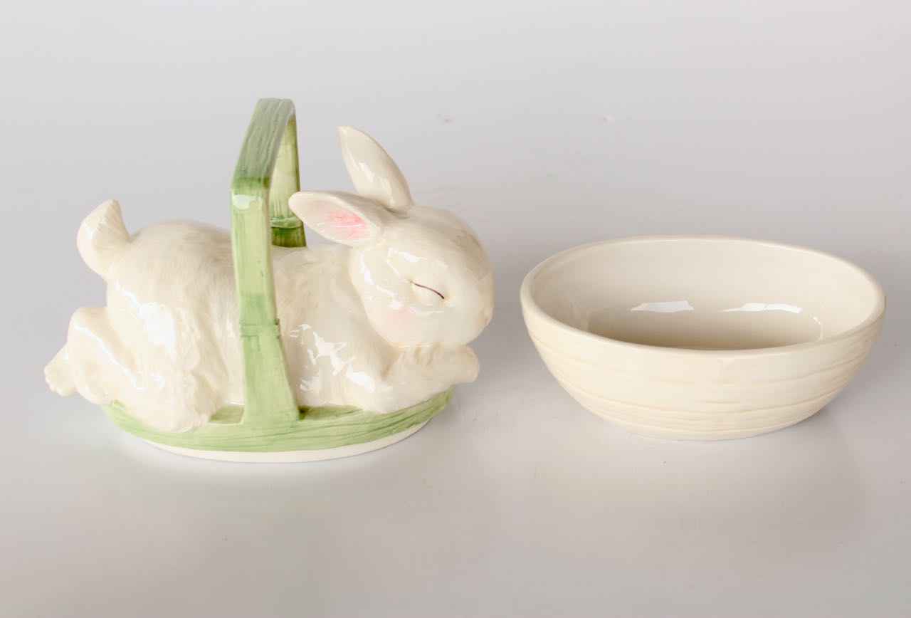 Rabbit On Basket With Handle