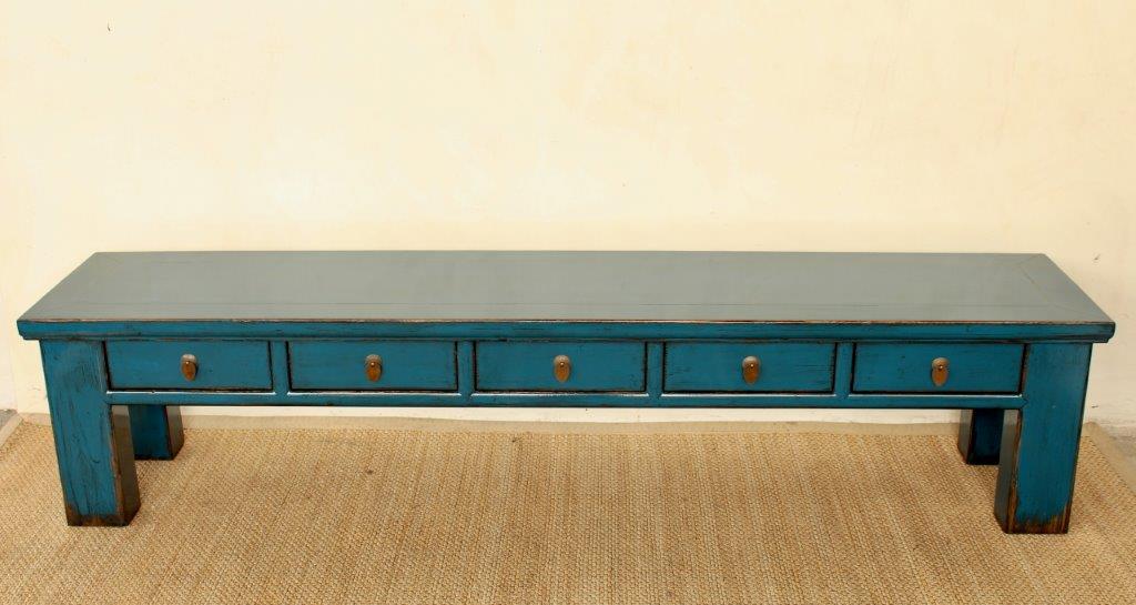 5 DRAWER BLUE LONG TV CUPBOARD  56X242X53CM