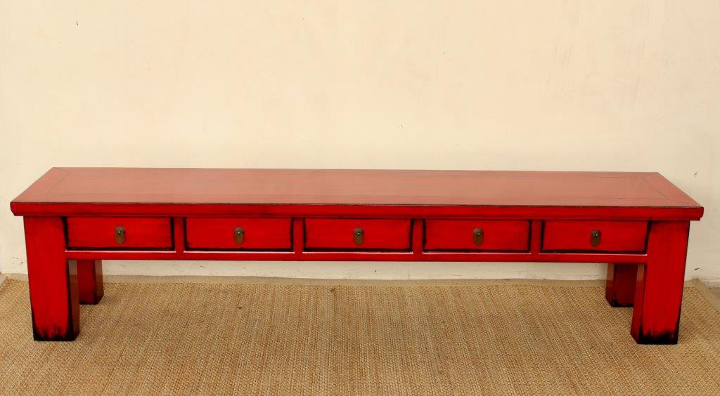 5 DRAWER RED LONG TV CUPBOARD  56X242X53CM