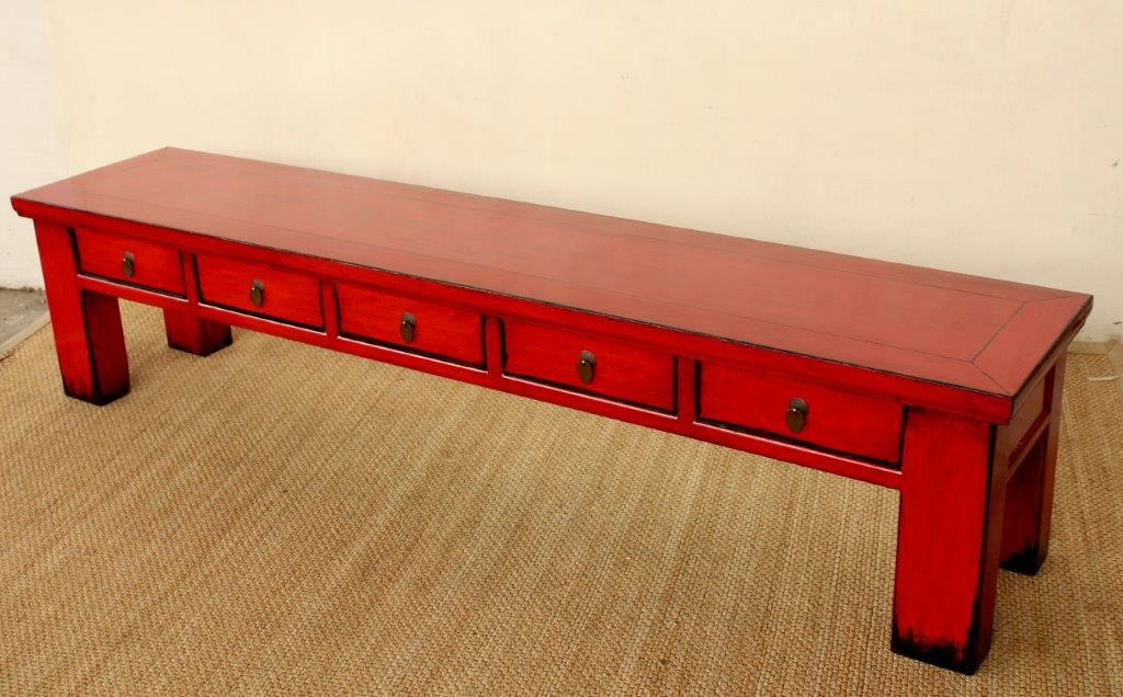 5 Drawer Red Long TV Cupboard