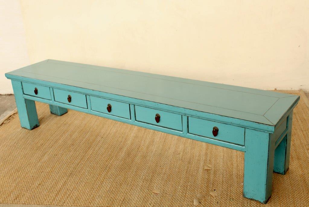 5 Drawer Turquoise Long TV Cupboard