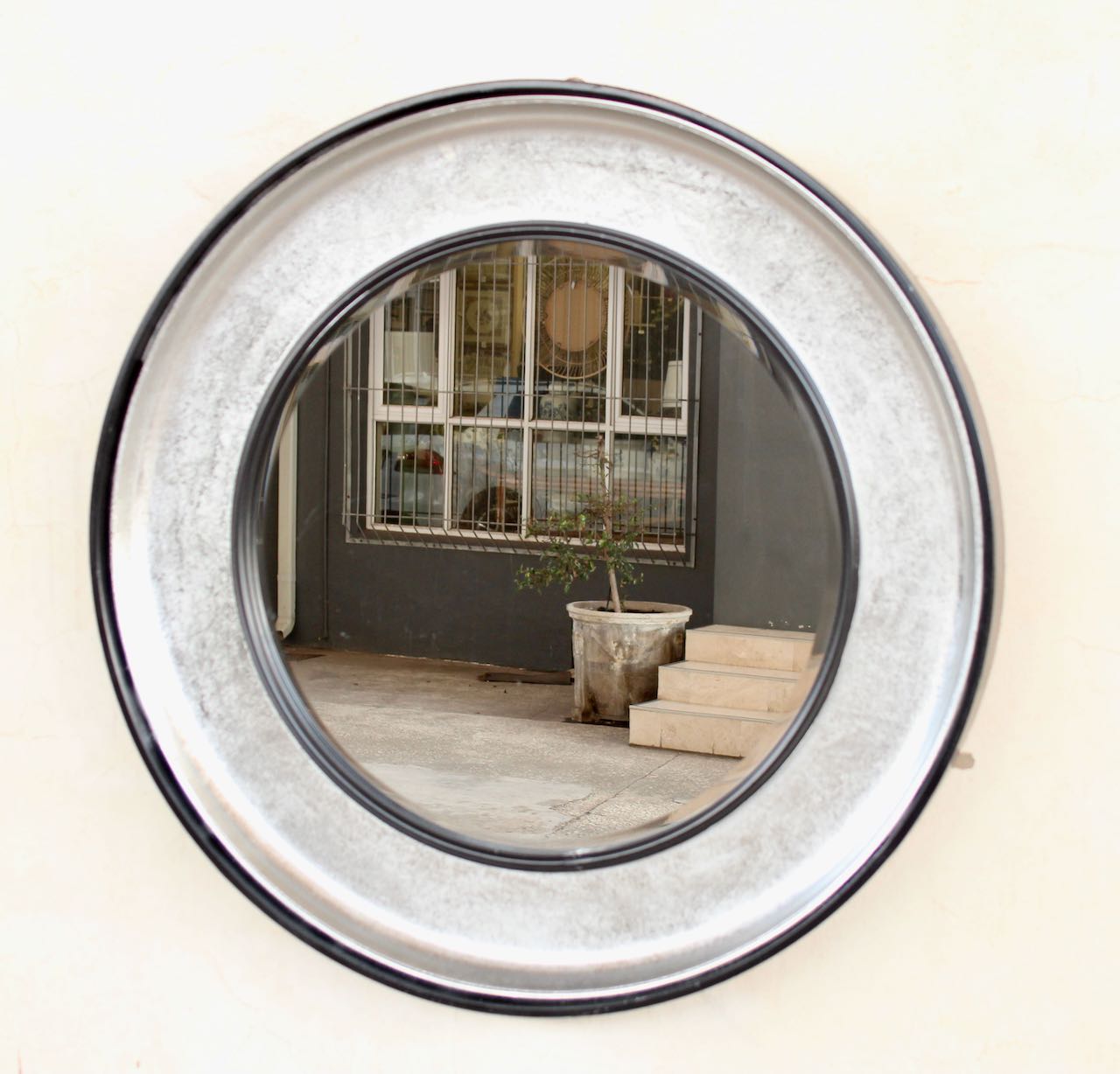 Round Silver & Black Mirror