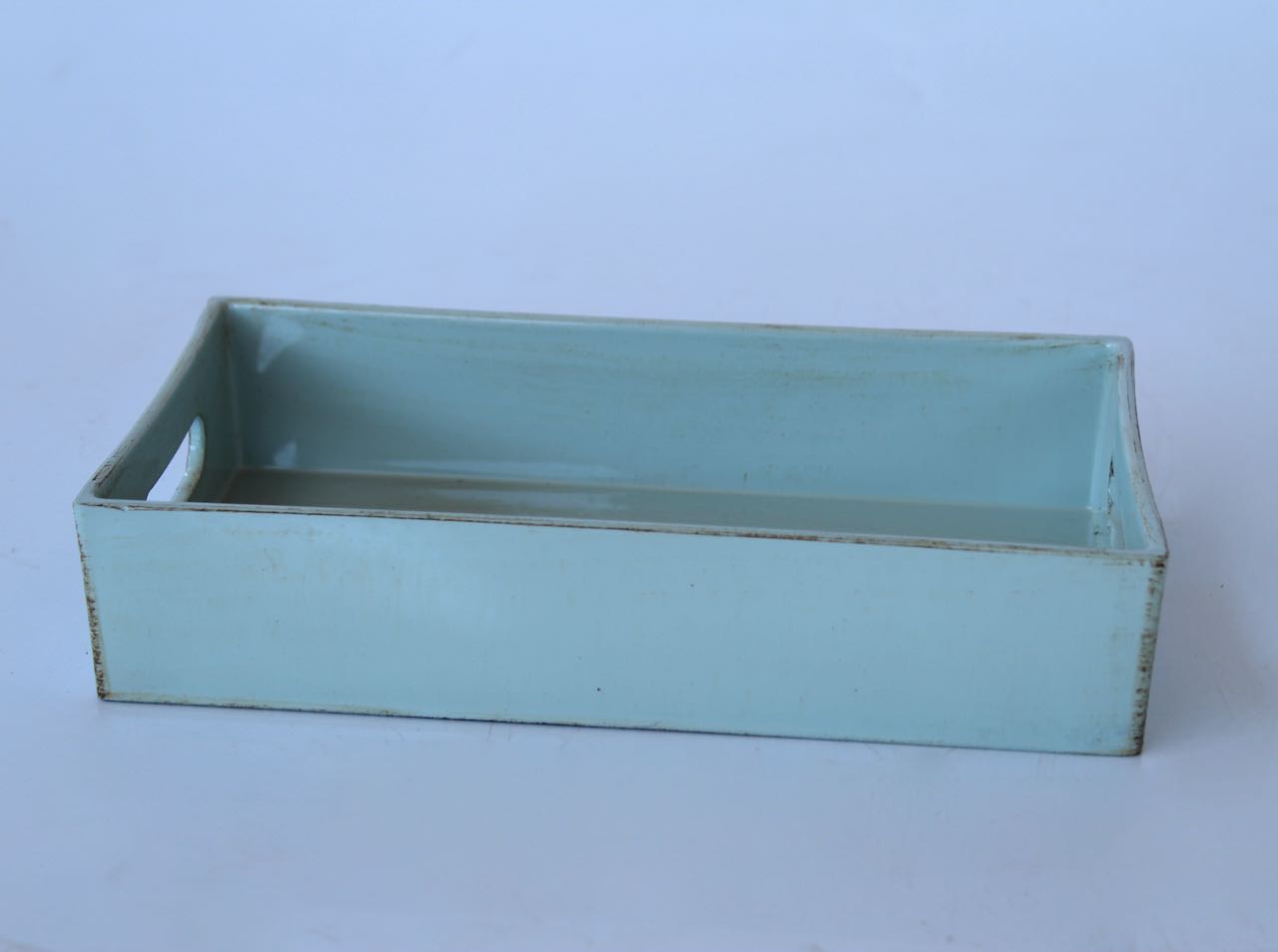 BLUE GREY OBLONG TRAY  5X24X13CM