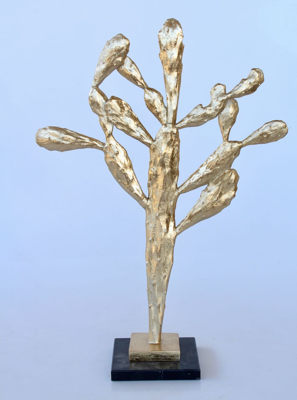 Large Gold Cactus On Marble Stand