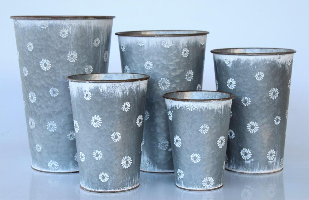 Set Of 5 Daisy Metal Flower Bins