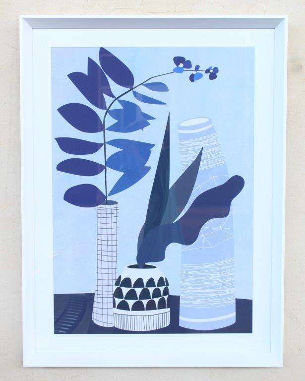 BLUE & BLACK STILL LIFE PICTURE WHITE FRAME WITH GLASS  80.5X60CM