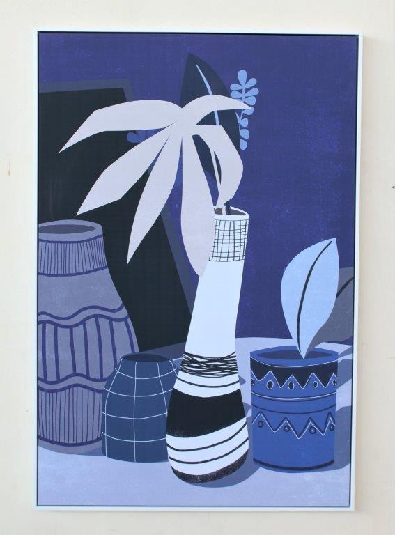 BLUE, BLACK & WHITE STILL LIFE FRAMED PICTURE  123X83CM