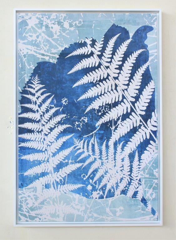 Blue & White Fern Leaf Framed Picture