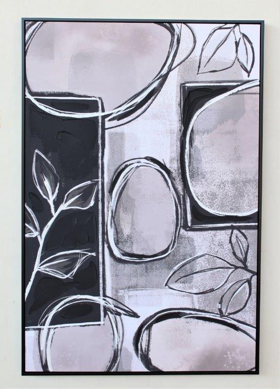 BLACK & BEIGE LEAF MODERN FRAMED PICTURE  123X83CM