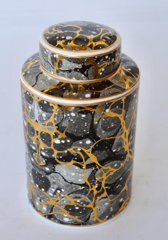 Black Grey Gold Round Jar