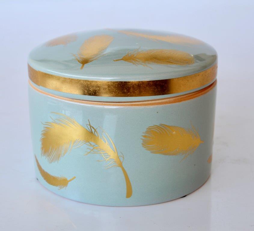 AQUA JAR WITH GOLD FEATHERS 14X19.5CM