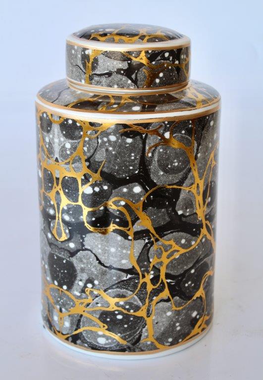 BLACK GREY GOLD ROUND JAR  31X19CM