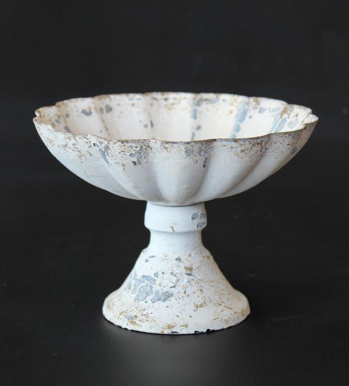 Small Fluted White Distressed Metal Bowl